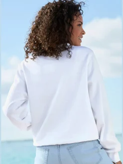 Sweat-shirt à encolure ronde avec logo brodé devant et bords-côtes doux
