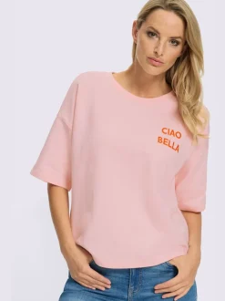 Sweatshirt à encolure ronde avec broderie Ciao Bella et manches courtes
