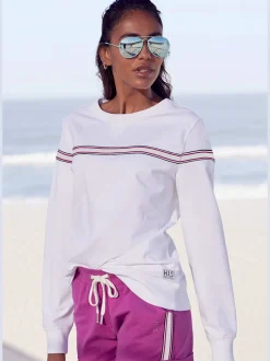 Sweatshirt à encolure ronde avec rayures et manches longues