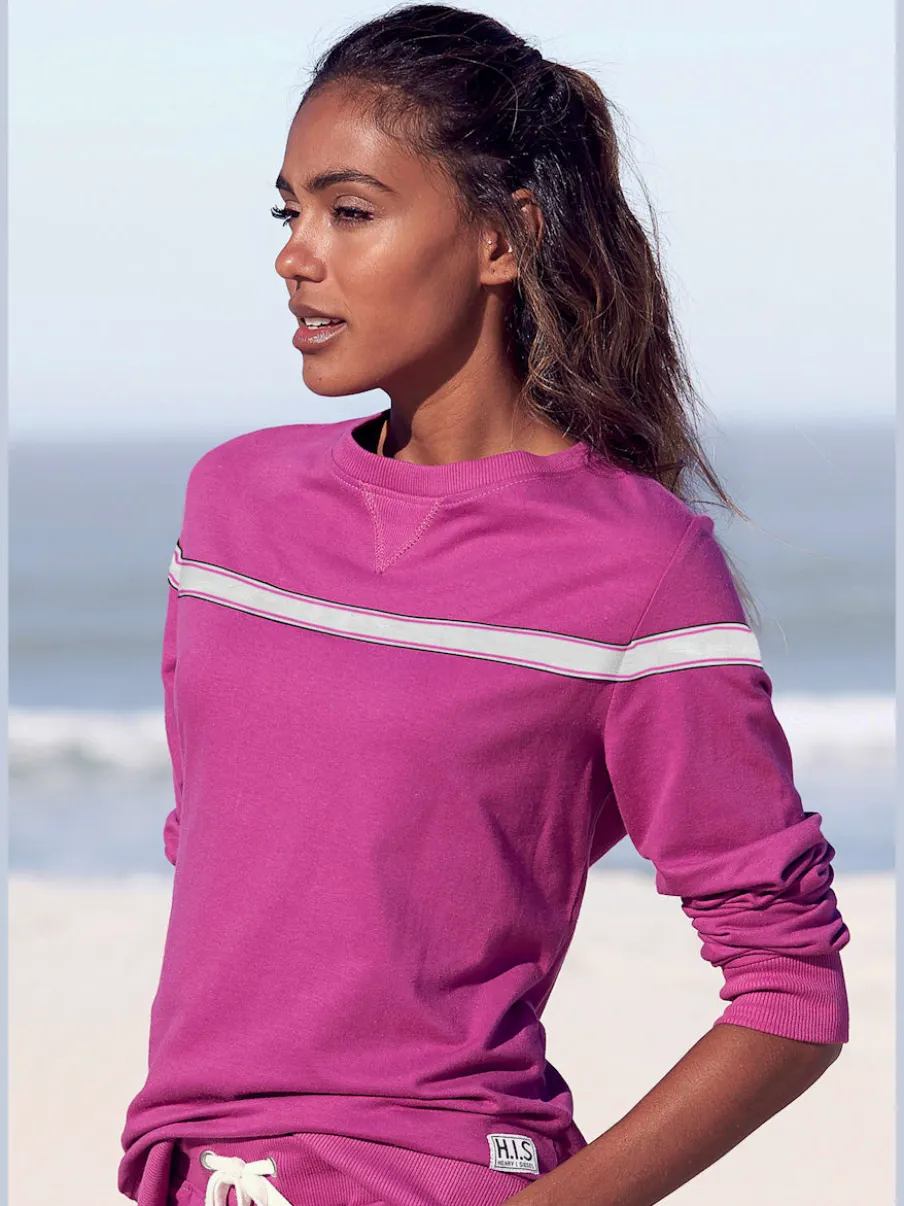 Sweatshirt à encolure ronde avec rayures et manches longues