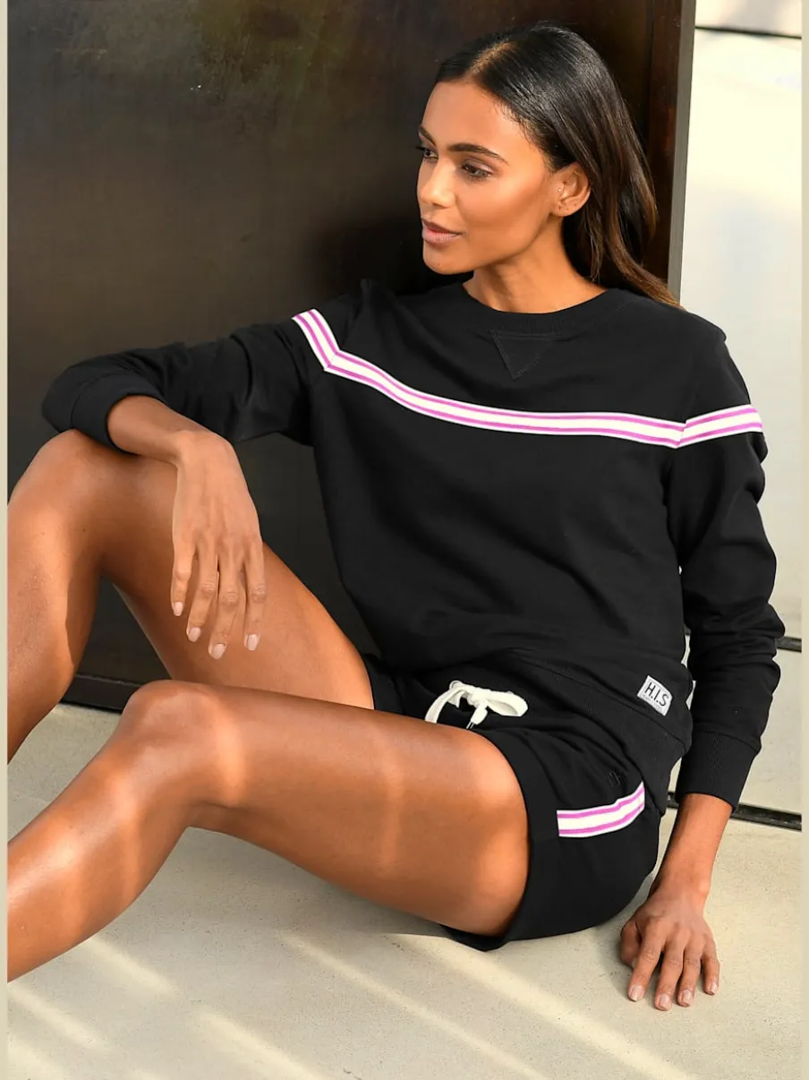 Sweatshirt à encolure ronde avec rayures et manches longues