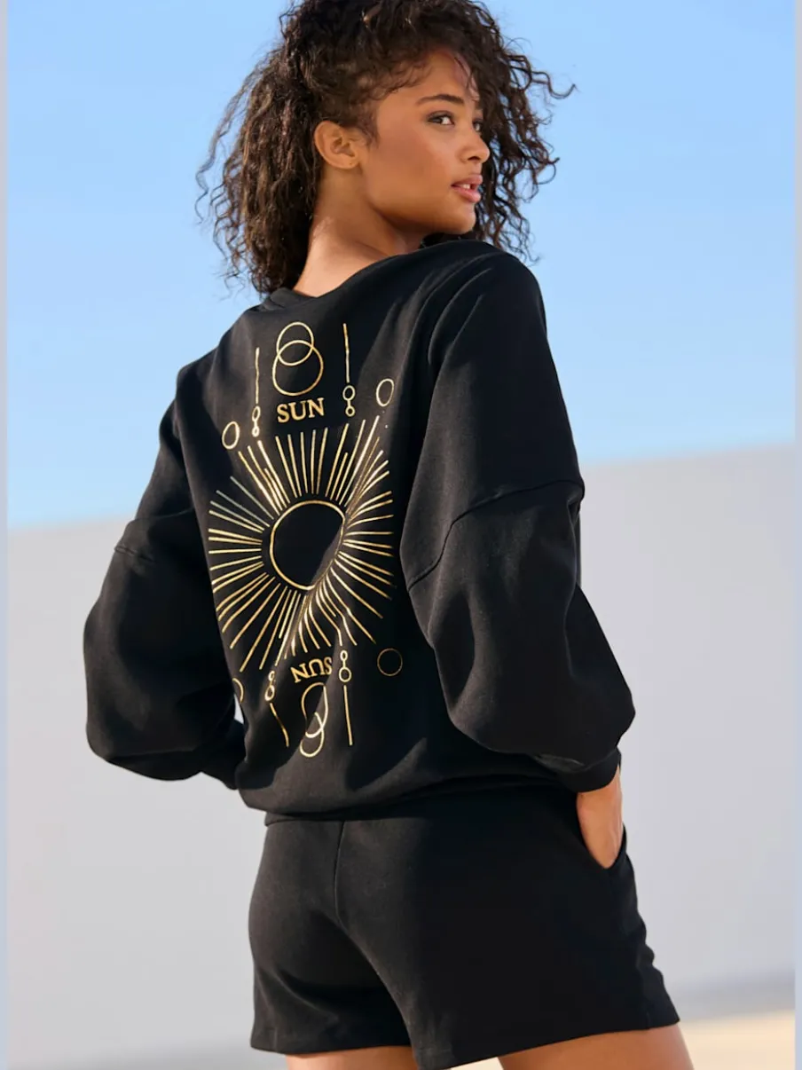 Sweatshirt à encolure ronde avec bords-côtes et coton doux