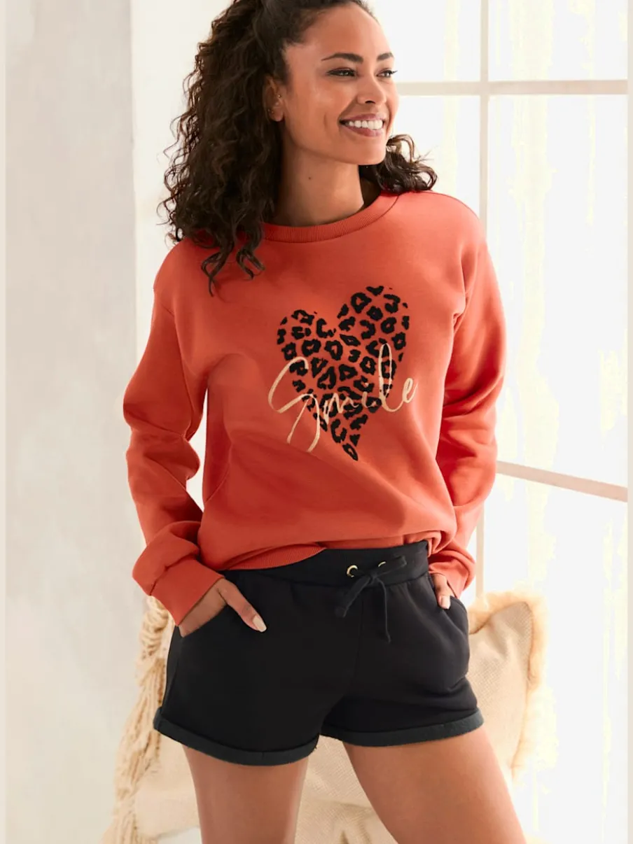 Sweat-shirt à encolure ronde avec motif léopard en devant