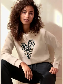 Sweat-shirt à encolure ronde avec motif léopard en devant