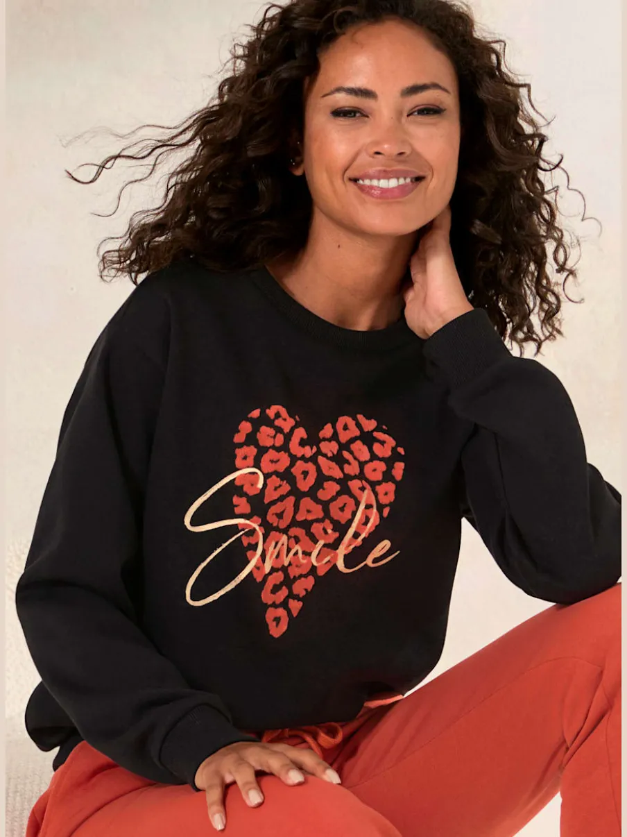 Sweat-shirt à encolure ronde avec motif léopard en devant