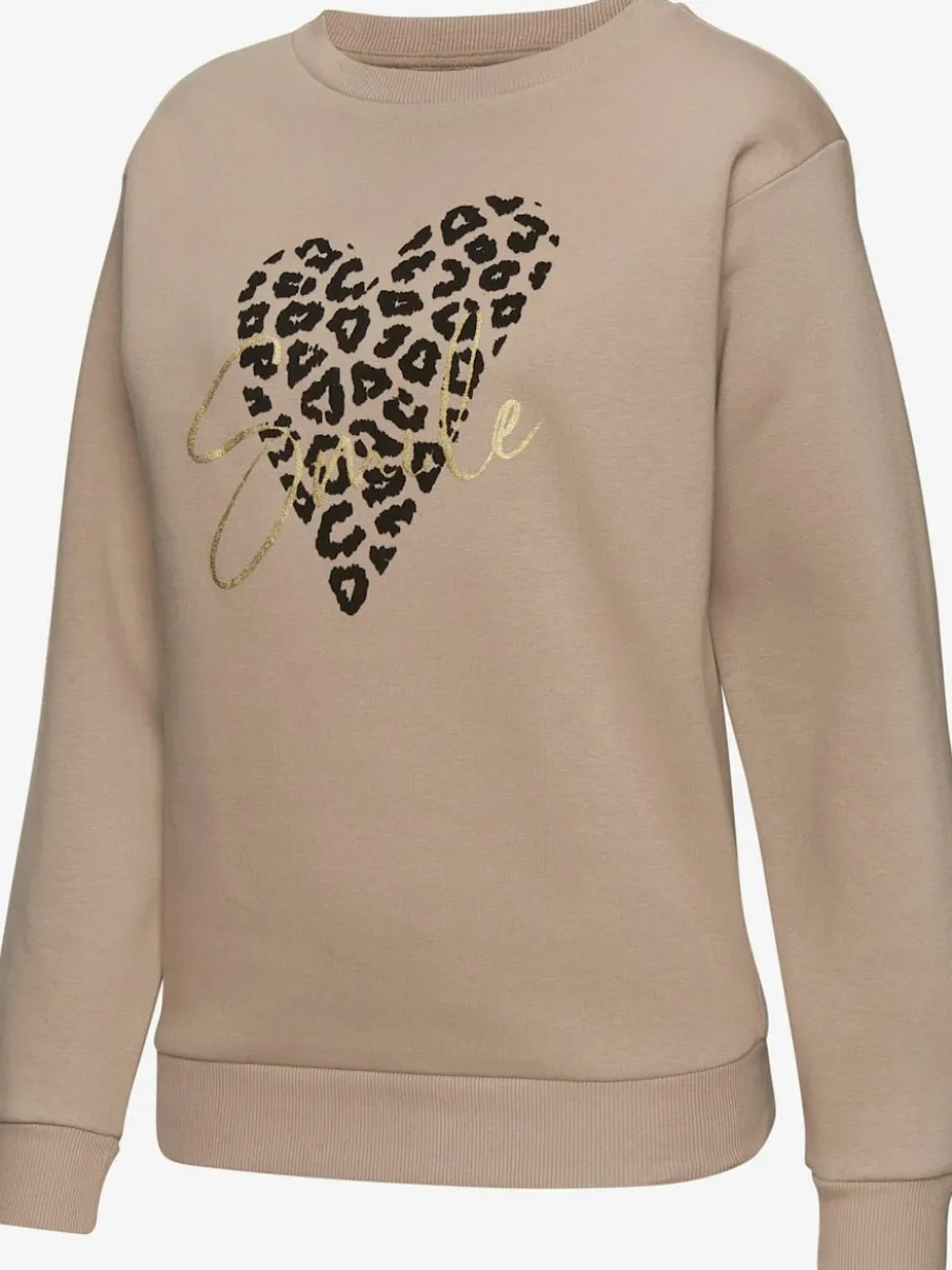 Sweat-shirt à encolure ronde avec motif léopard en devant