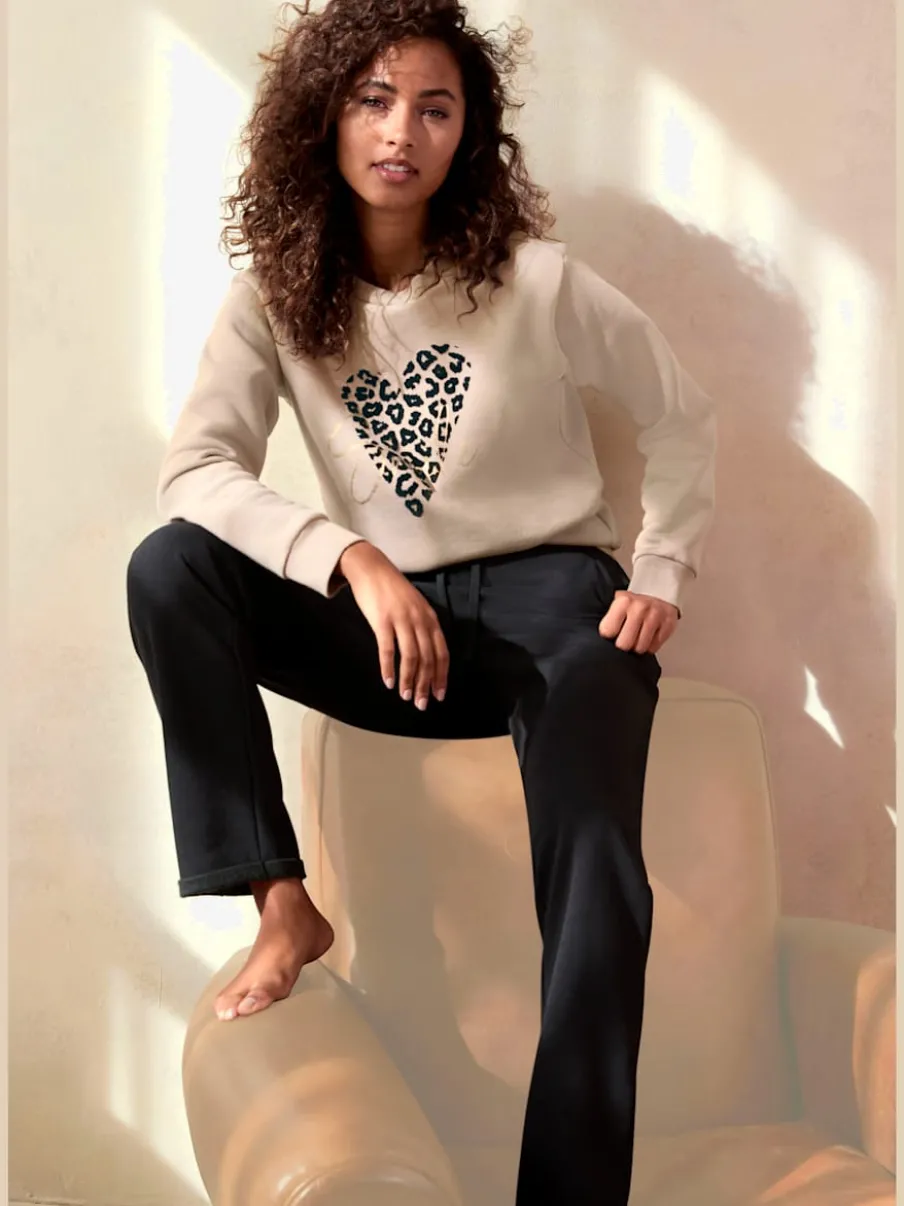 Sweat-shirt à encolure ronde avec motif léopard en devant