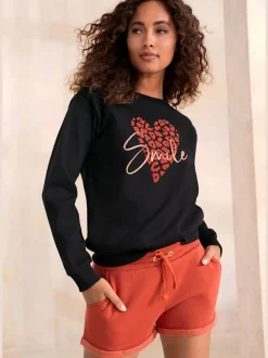 Sweat-shirt à encolure ronde avec motif léopard en devant