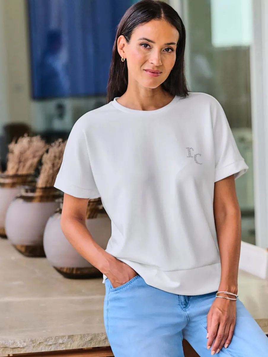 Sweatshirt à encolure ronde avec mancherons et logo décoratif