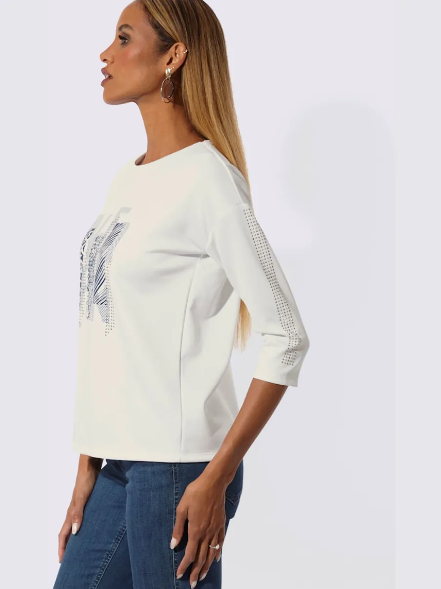 Sweatshirt en modal doux avec motif graphique et manches 3/4
