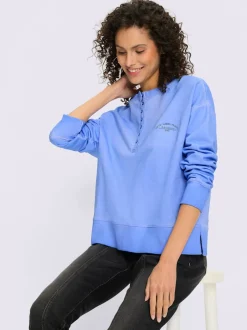 Sweatshirt en pur coton à encolure ronde avec patte de boutonnage et manches longues