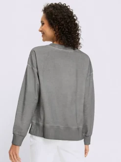 Sweatshirt en pur coton à encolure ronde avec patte de boutonnage et manches longues