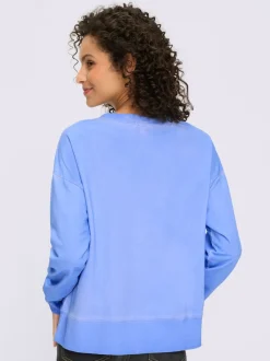 Sweatshirt en pur coton à encolure ronde avec patte de boutonnage et manches longues