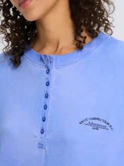 Sweatshirt en pur coton à encolure ronde avec patte de boutonnage et manches longues