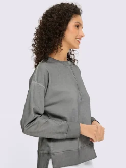 Sweatshirt en pur coton à encolure ronde avec patte de boutonnage et manches longues