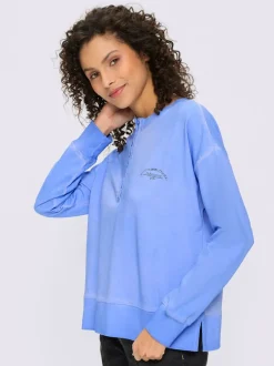 Sweatshirt en pur coton à encolure ronde avec patte de boutonnage et manches longues