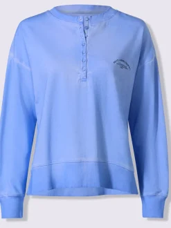 Sweatshirt en pur coton à encolure ronde avec patte de boutonnage et manches longues