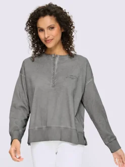 Sweatshirt en pur coton à encolure ronde avec patte de boutonnage et manches longues