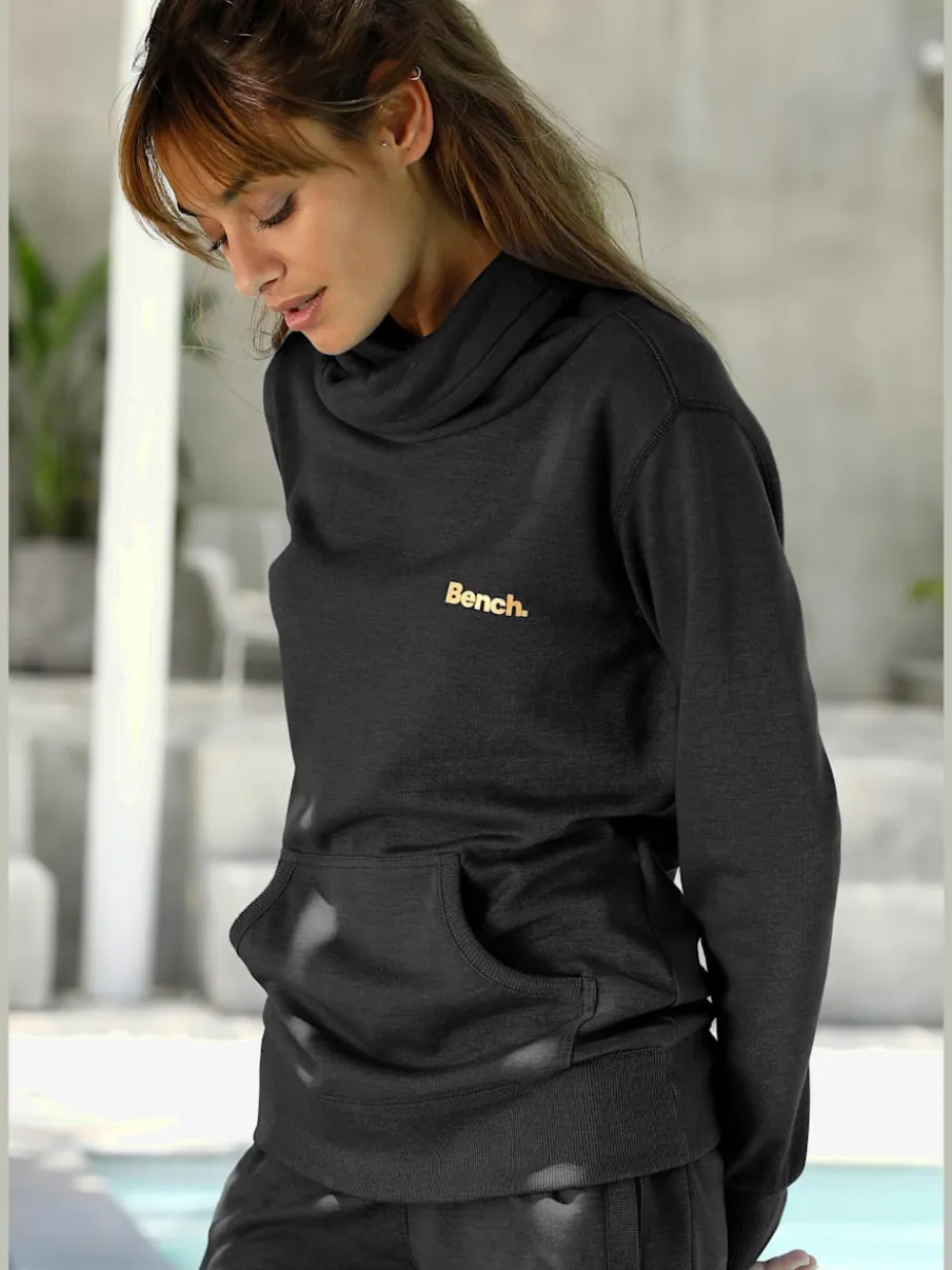 Sweatshirt long à col revers avec poche kangourou et logo cuivre