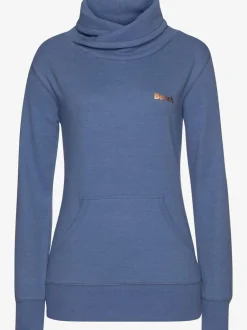 Sweatshirt long à col revers avec poche kangourou et logo cuivre