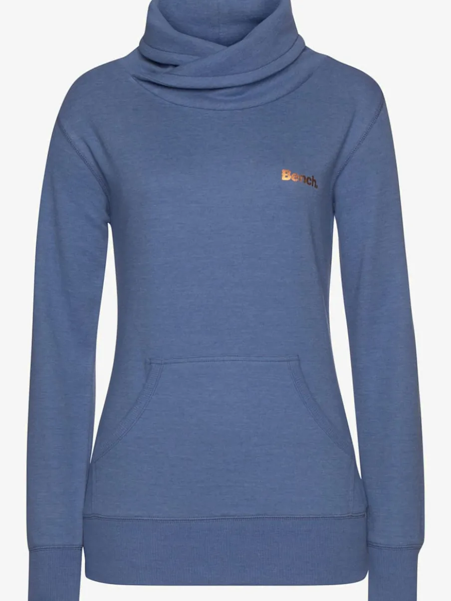 Sweatshirt long à col revers avec poche kangourou et logo cuivre