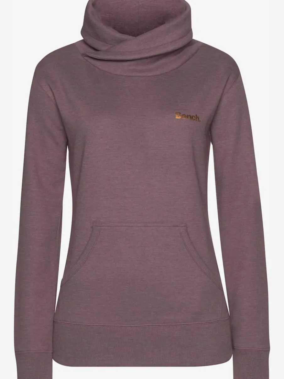 Sweatshirt long à col revers avec poche kangourou et logo cuivre