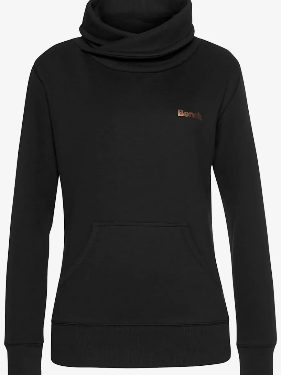 Sweatshirt long à col revers avec poche kangourou et logo cuivre