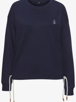 Sweatshirt à manches longues avec broderie ancre et cordon à l'ourlet