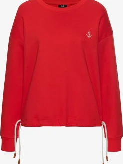 Sweatshirt à manches longues avec broderie ancre et cordon à l'ourlet