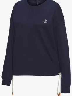 Sweatshirt à manches longues avec broderie ancre et cordon à l'ourlet