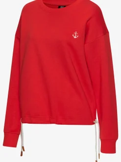 Sweatshirt à manches longues avec broderie ancre et cordon à l'ourlet