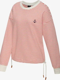 Sweatshirt rayé à encolure ronde et manches longues avec broderie