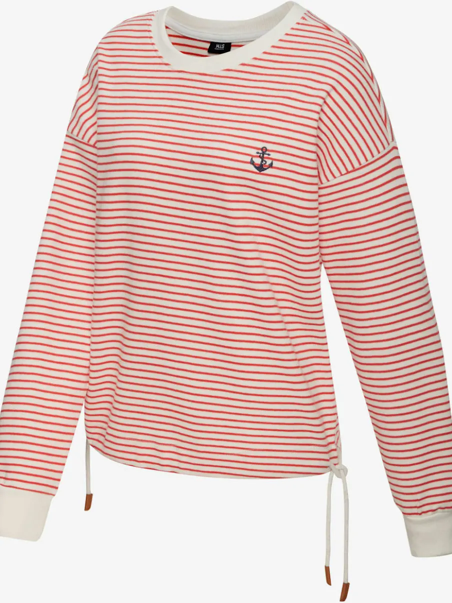 Sweatshirt rayé à encolure ronde et manches longues avec broderie
