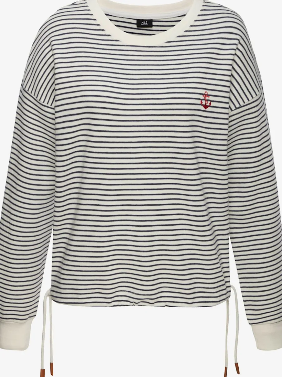 Sweatshirt rayé à encolure ronde et manches longues avec broderie