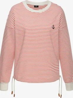 Sweatshirt rayé à encolure ronde et manches longues avec broderie