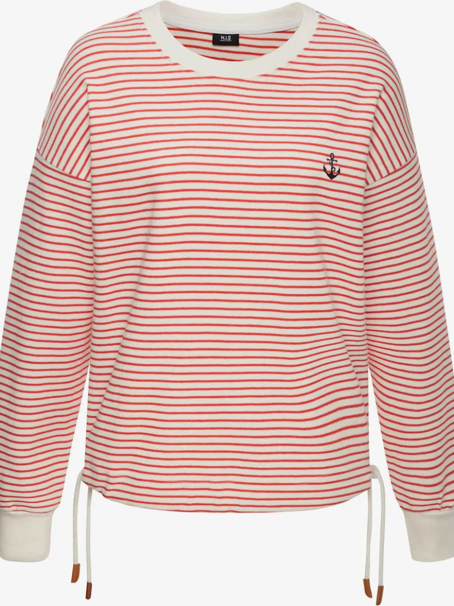 Sweatshirt rayé à encolure ronde et manches longues avec broderie