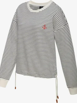 Sweatshirt rayé à encolure ronde et manches longues avec broderie