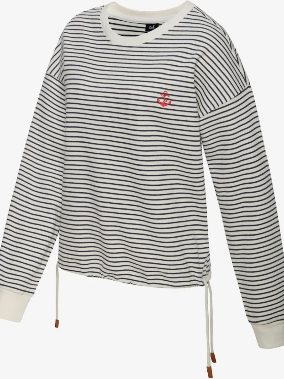 Sweatshirt rayé à encolure ronde et manches longues avec broderie