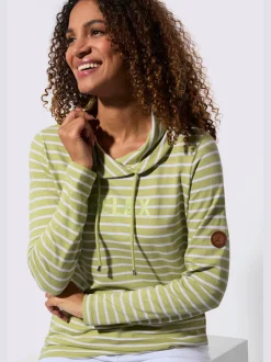 Sweatshirt à rayures avec col roulé et manches longues