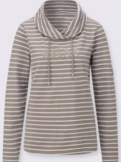 Sweatshirt à rayures avec col roulé et manches longues