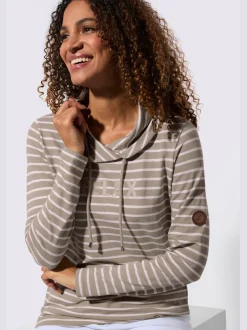 Sweatshirt à rayures avec col roulé et manches longues