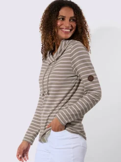 Sweatshirt à rayures avec col roulé et manches longues