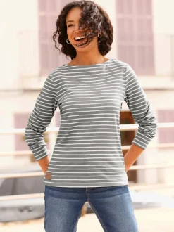 Sweatshirt à rayures en pur coton avec manches longues