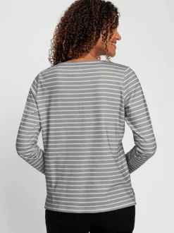 Sweatshirt à rayures en pur coton avec manches longues