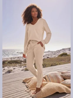 Sweatshirts avec encolure en V manches longues en coton
