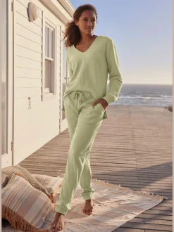 Sweatshirts avec encolure en V manches longues en coton