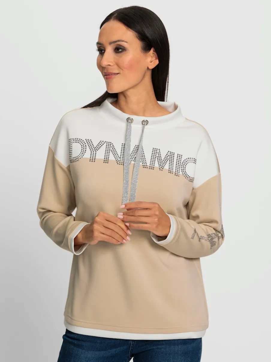 Sweatshirts avec inscription scintillante et col montant décoratif