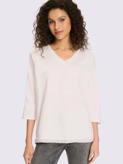 Sweatshirts à col en V et manches trois quarts