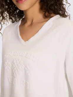 Sweatshirts à col en V et manches trois quarts