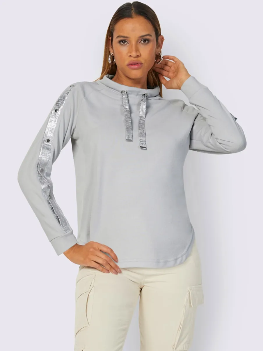 Sweatshirts à col montant avec imprimé contrastant sur manches